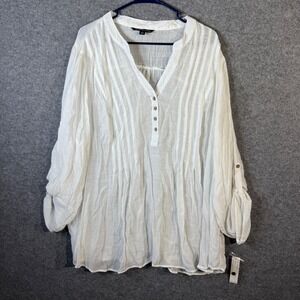 Zac & Rachel Woman White 3X Tunic Top Blouse Button Tab Sleeve NEW MSRP $52